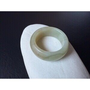 Natural Jade Band Ring green beige Nephrite US6.5/6.75 Band Ring Minimalist